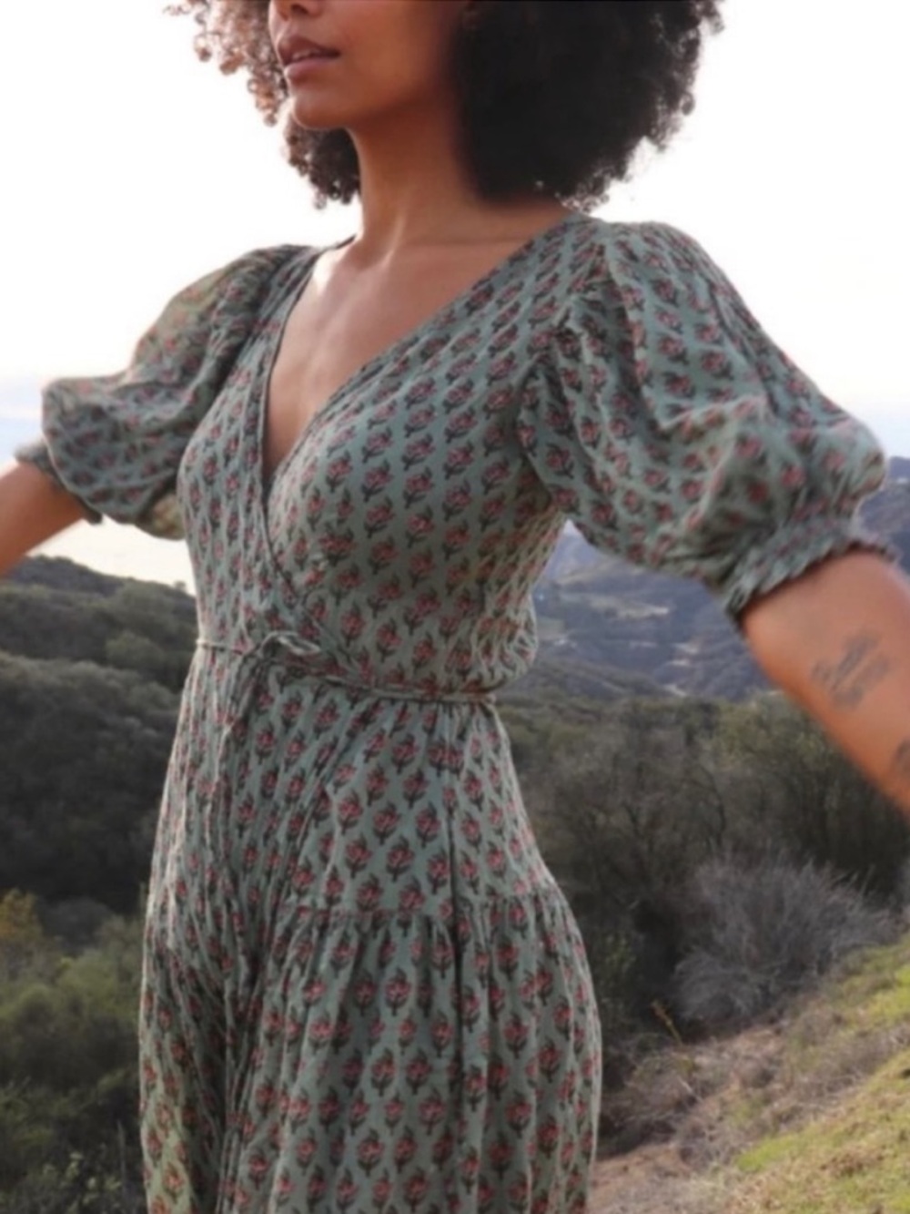 Daughters of India Zuri Wrap Dress Sage Size Small Womens - Picture 3 of 13